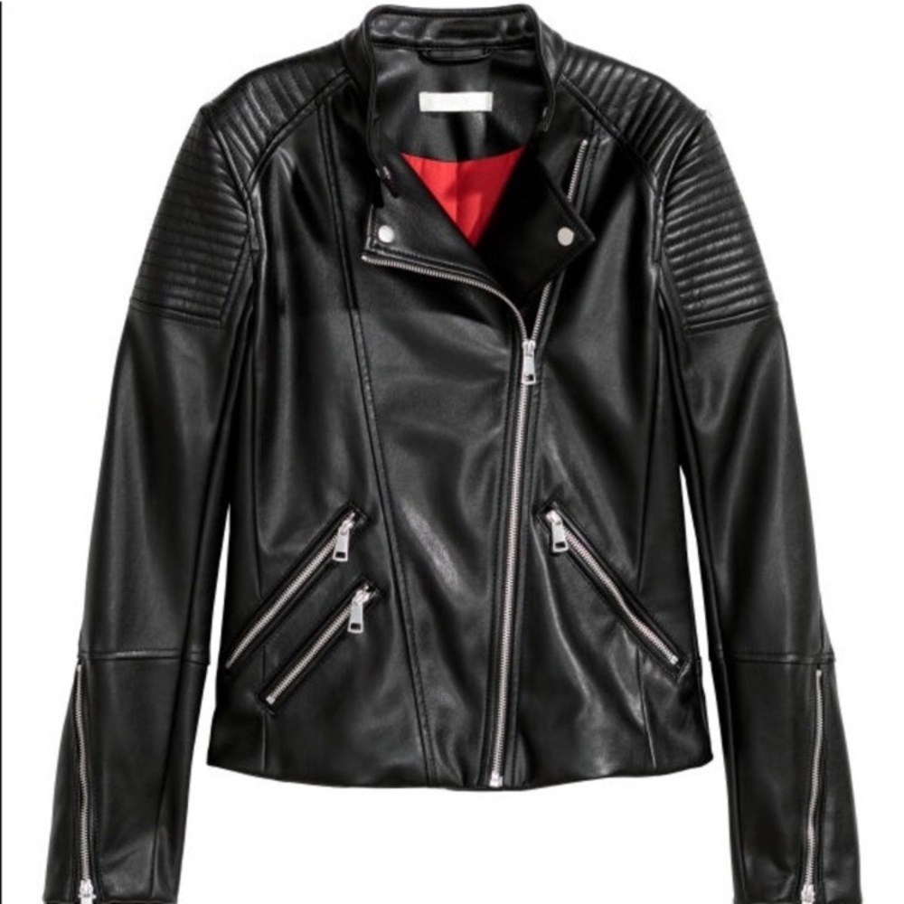 H&M Leather Biker Jacket with Red Lining